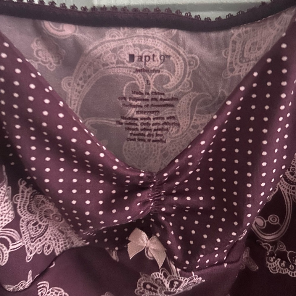 Apt. 9 Intimates Pair of Coquette Paisley Polka Dot Sleep Wear Tops with Bows LG - Picture 3 of 5